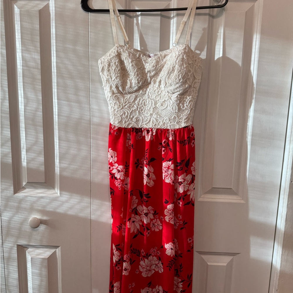 Red and White Floral Dress